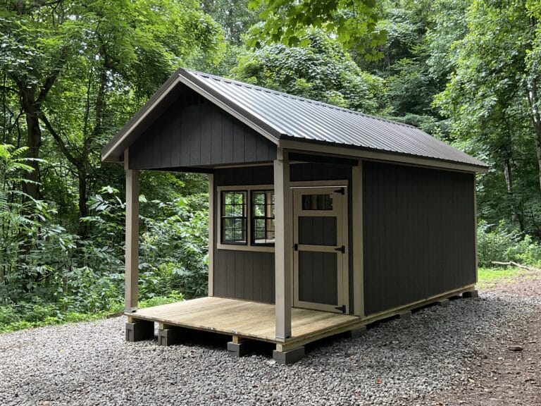 10x16 Chalet cabin shed with covered porch and classic desing for sale in Ohio