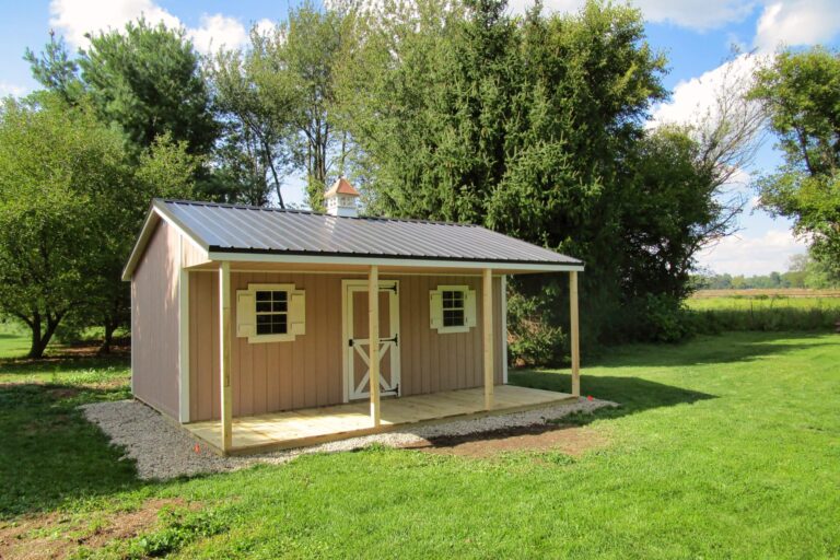 Cabin shed with covered porch for sale in Ohio