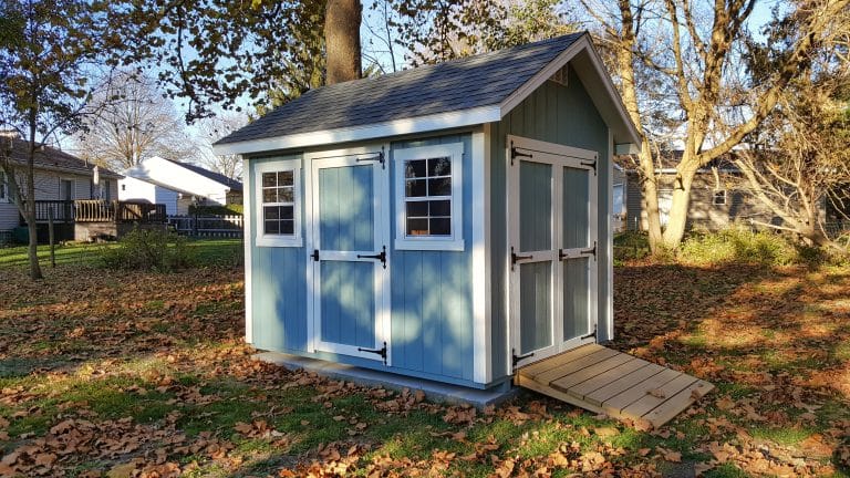 Blue A-frame cabin shed for in Central, Ohio