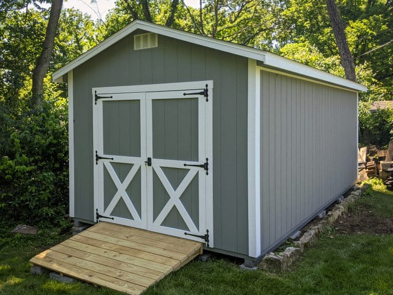 Gray gable shed with double doors for sale in Ohio