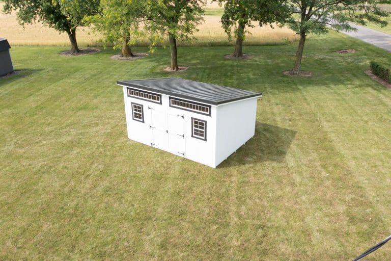 Aerial View of A White Modern Studio Portable Cabin Springfield Columbus
