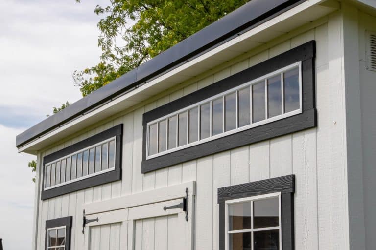 Close-up of Modern Studio shed roofline and upper transom windows