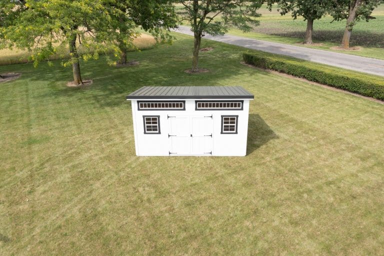 Bird's-eye view of a Modern Studio shed on a residential property