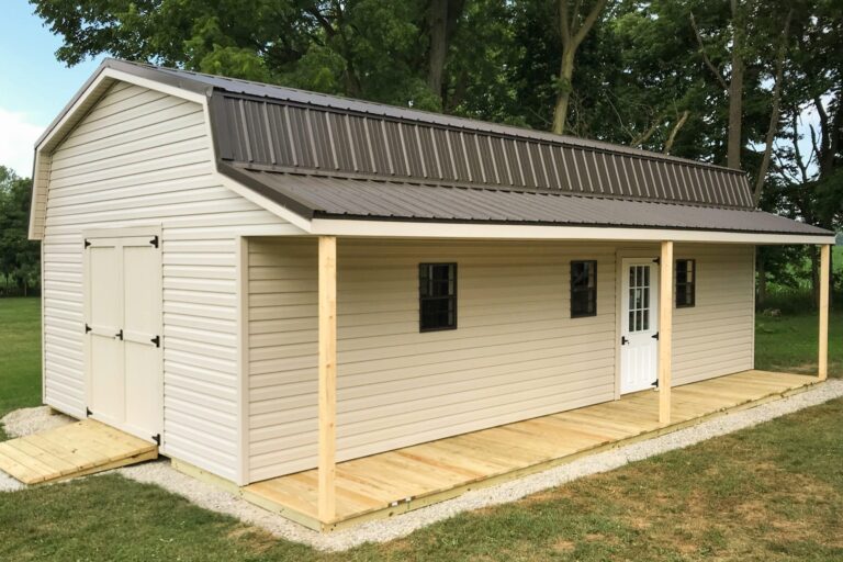 Shed with porches and side entry design in Madison County, Ohio