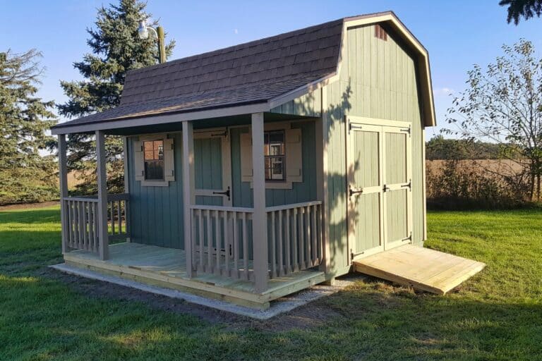 Shed with porches and rustic cabin design