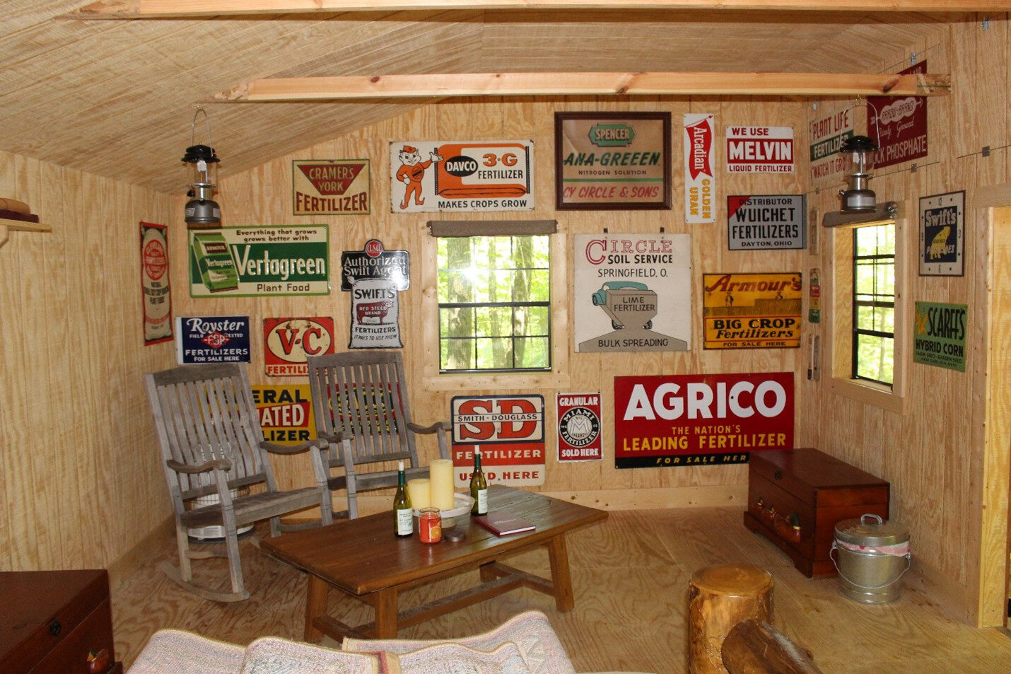 rustic agriculture themed man cave shed in rural ohio