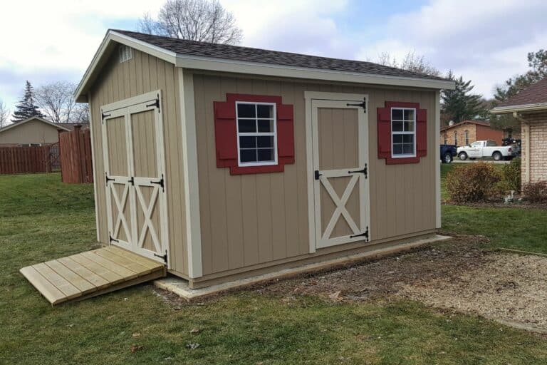 gable customizable shed with sutters for sale in central ohio