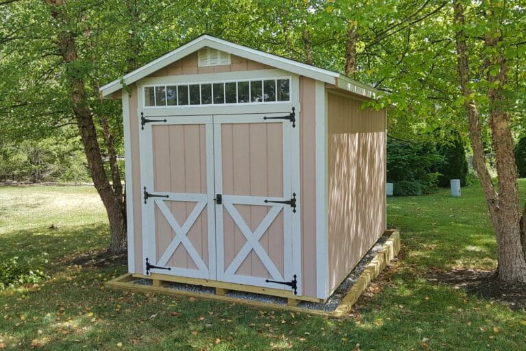 Tan gable shed with transom for sale in Ohio